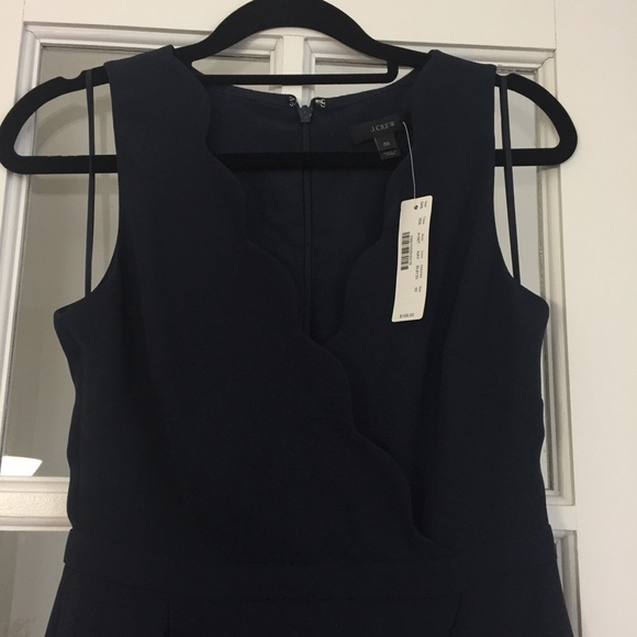 NWT - J.Crew Scallop Hem Faux Wrap Crepe Dress Navy Blue - Size : 00 - Picture 4 of 9